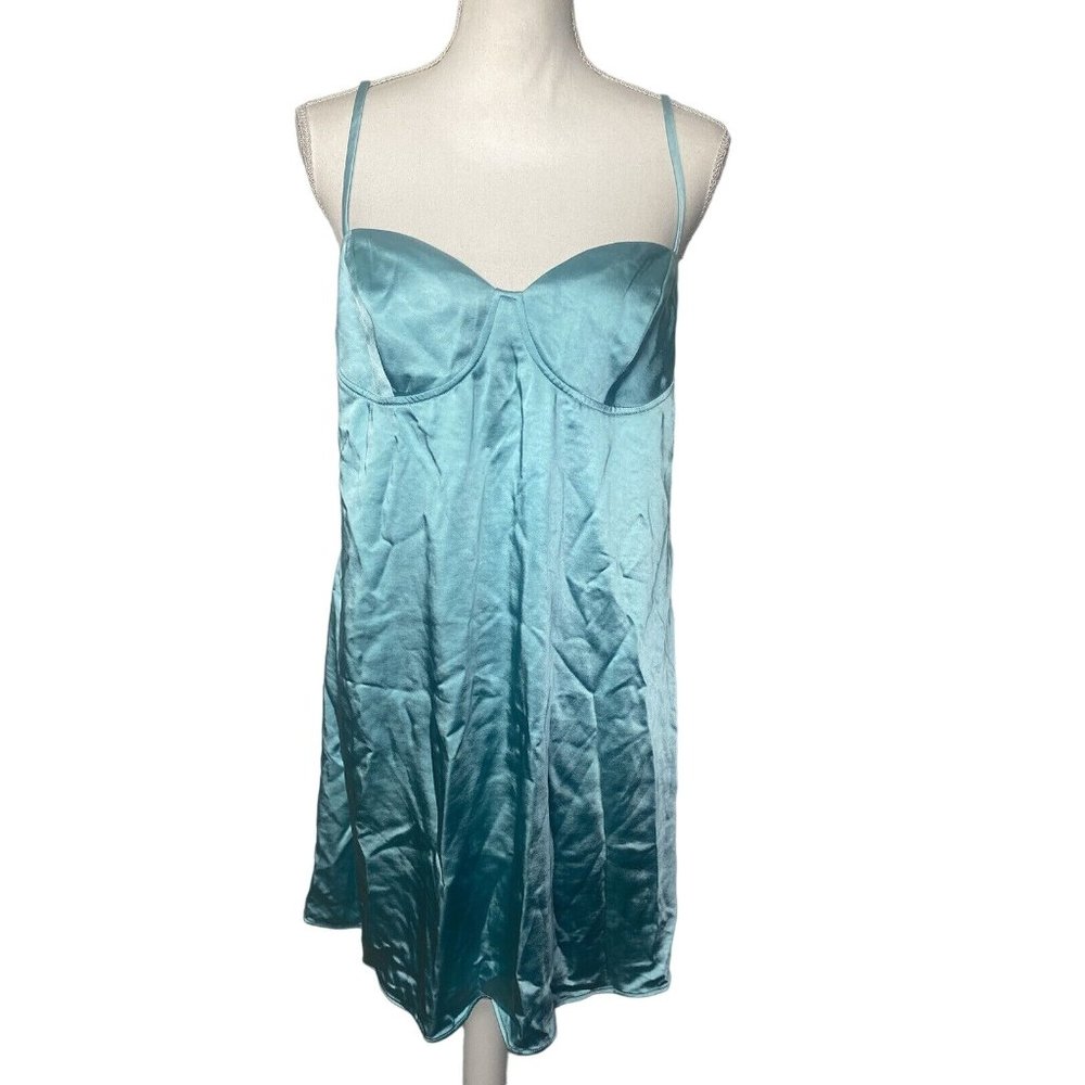 NWT Wild Fable Women's Aqua Blue Satin Slip Dress Sleeveless Size Large